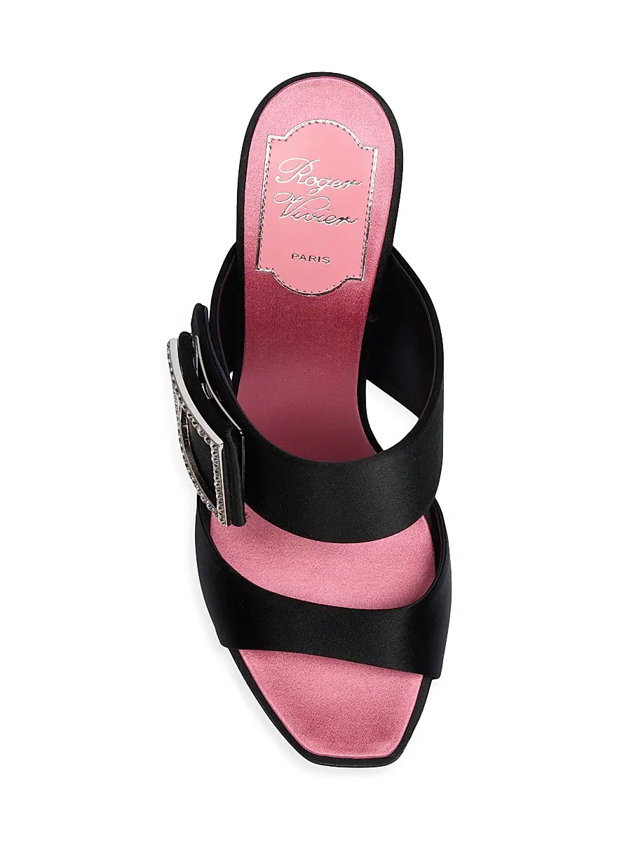 Roger Vivier Women's Trompette 85MM Strass Crystal Buckle Satin Mules | Thumbnail 4 Roger Vivier Women's Trompette 85MM Strass Crystal Buckle Satin Mules | Thumbnail 4