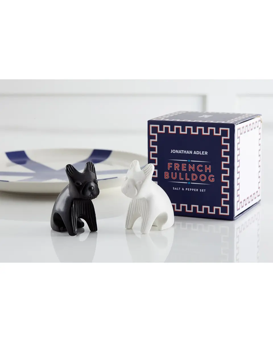 Jonathan Adler French Bulldog Salt & Pepper Shakers in Black & White | Image 1 Jonathan Adler French Bulldog Salt & Pepper Shakers in Black & White | Image 1