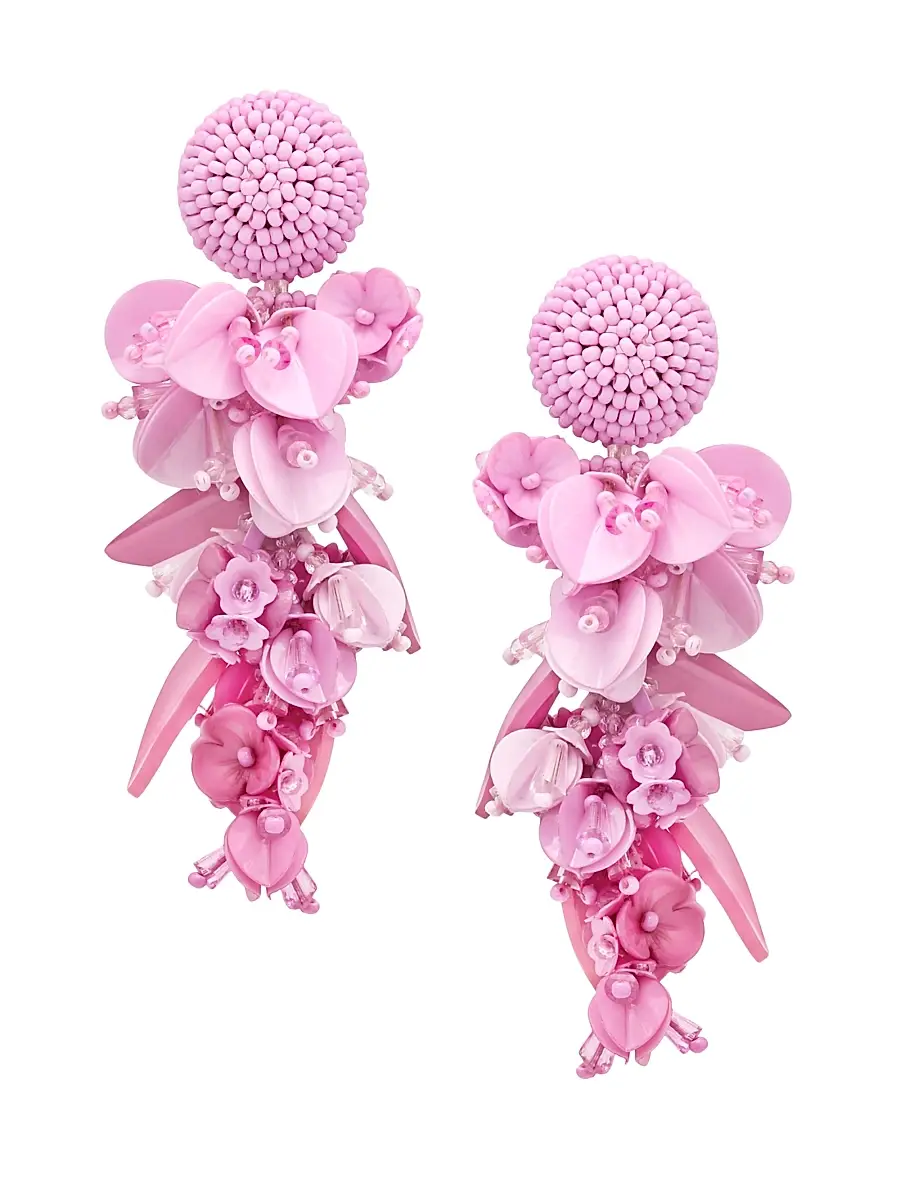 Oscar de la Renta Women's Glass Beaded Flower Clip-On Drop Earrings - Tulip | Image 1 Oscar de la Renta Women's Glass Beaded Flower Clip-On Drop Earrings - Tulip | Image 1