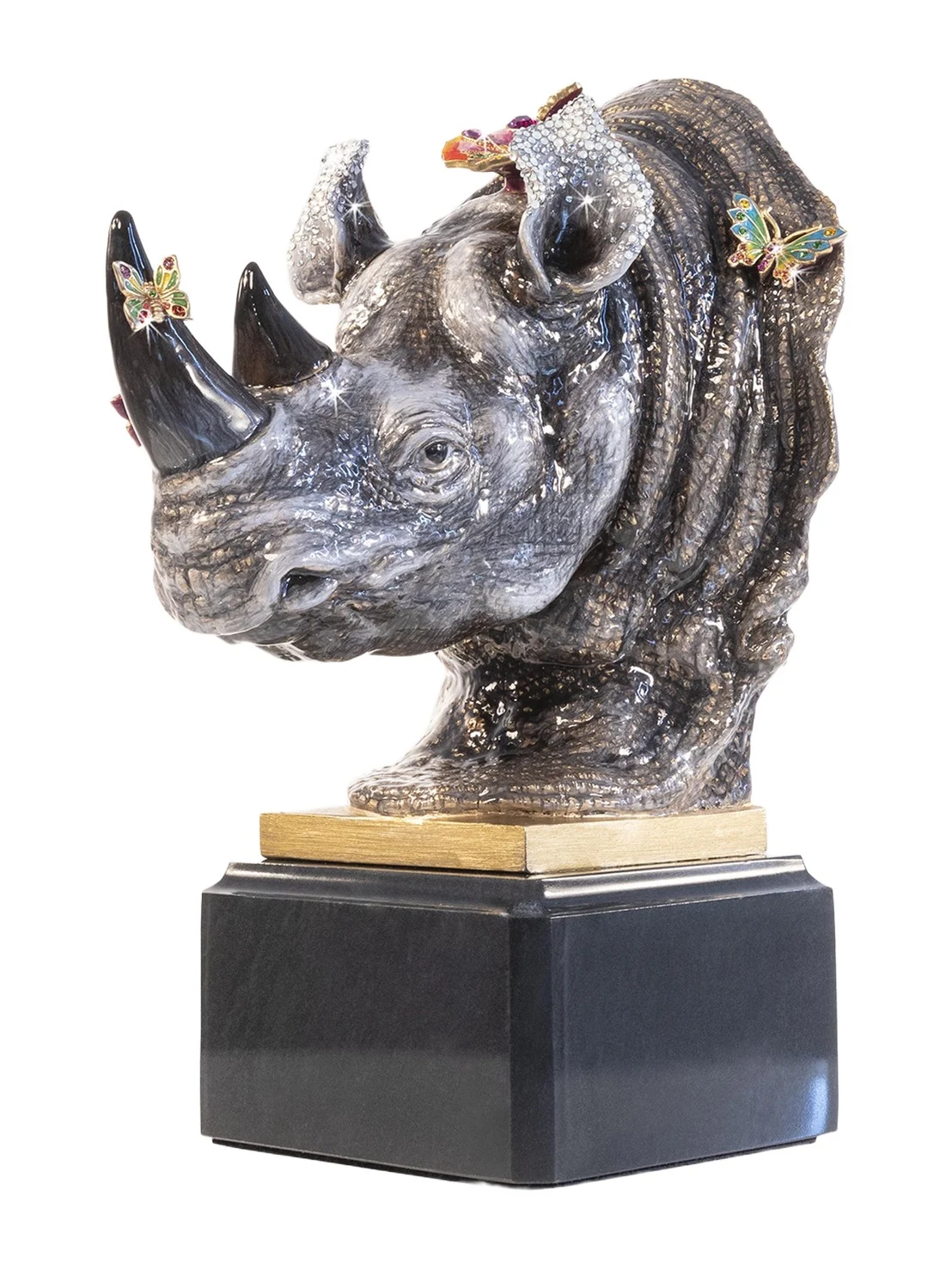 Jay Strongwater Rhino Bust Mount With Butterflies Objet