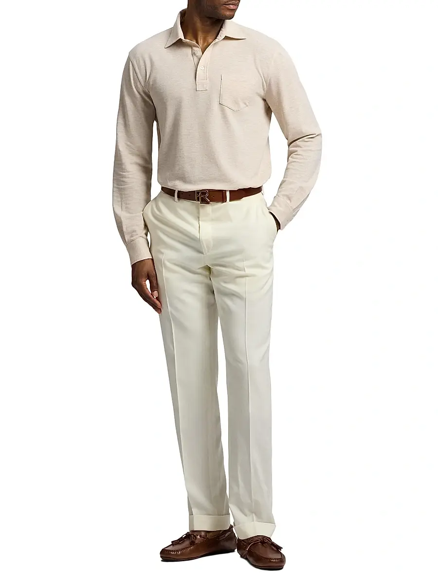 Ralph Lauren Purple Label Men's Cotton-Cashmere Piqué Polo Shirt - Champagne Melange | Thumbnail 2 Ralph Lauren Purple Label Men's Cotton-Cashmere Piqué Polo Shirt - Champagne Melange | Thumbnail 2