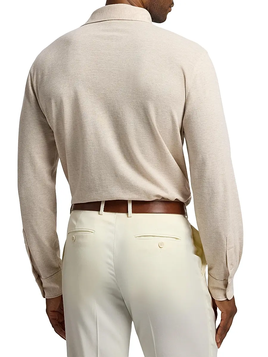 Ralph Lauren Purple Label Men's Cotton-Cashmere Piqué Polo Shirt - Champagne Melange | Thumbnail 5 Ralph Lauren Purple Label Men's Cotton-Cashmere Piqué Polo Shirt - Champagne Melange | Thumbnail 5