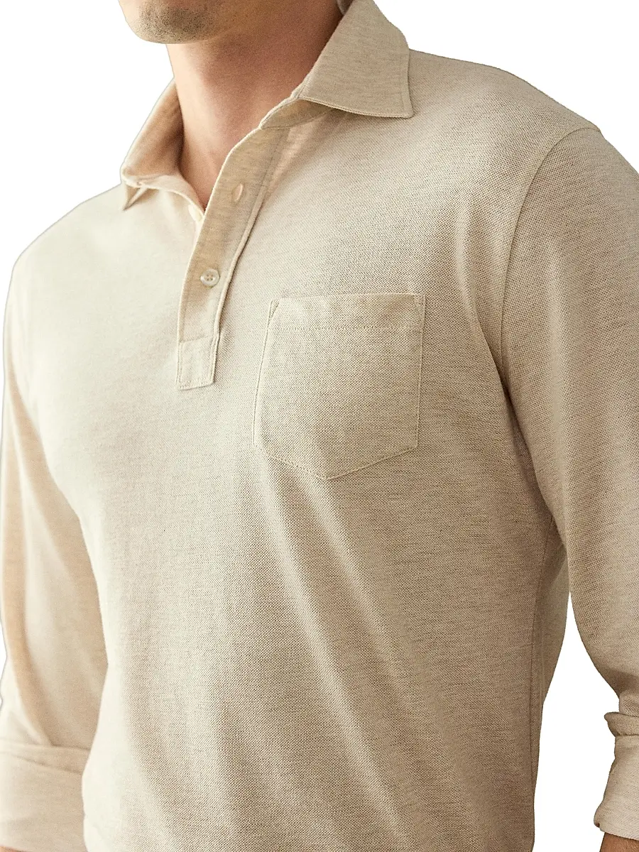 Ralph Lauren Purple Label Men's Cotton-Cashmere Piqué Polo Shirt - Champagne Melange | Thumbnail 6 Ralph Lauren Purple Label Men's Cotton-Cashmere Piqué Polo Shirt - Champagne Melange | Thumbnail 6