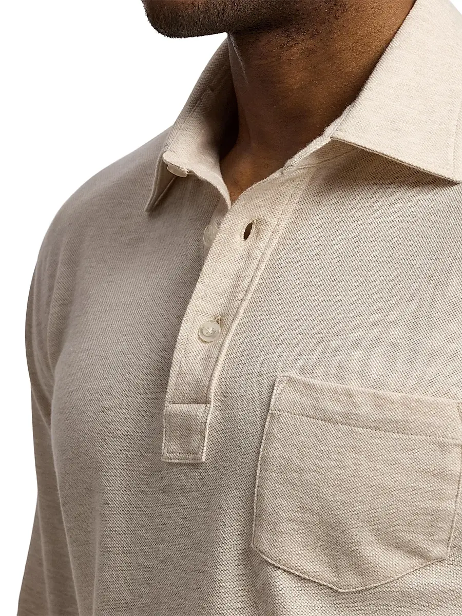 Ralph Lauren Purple Label Men's Cotton-Cashmere Piqué Polo Shirt - Champagne Melange | Thumbnail 7 Ralph Lauren Purple Label Men's Cotton-Cashmere Piqué Polo Shirt - Champagne Melange | Thumbnail 7