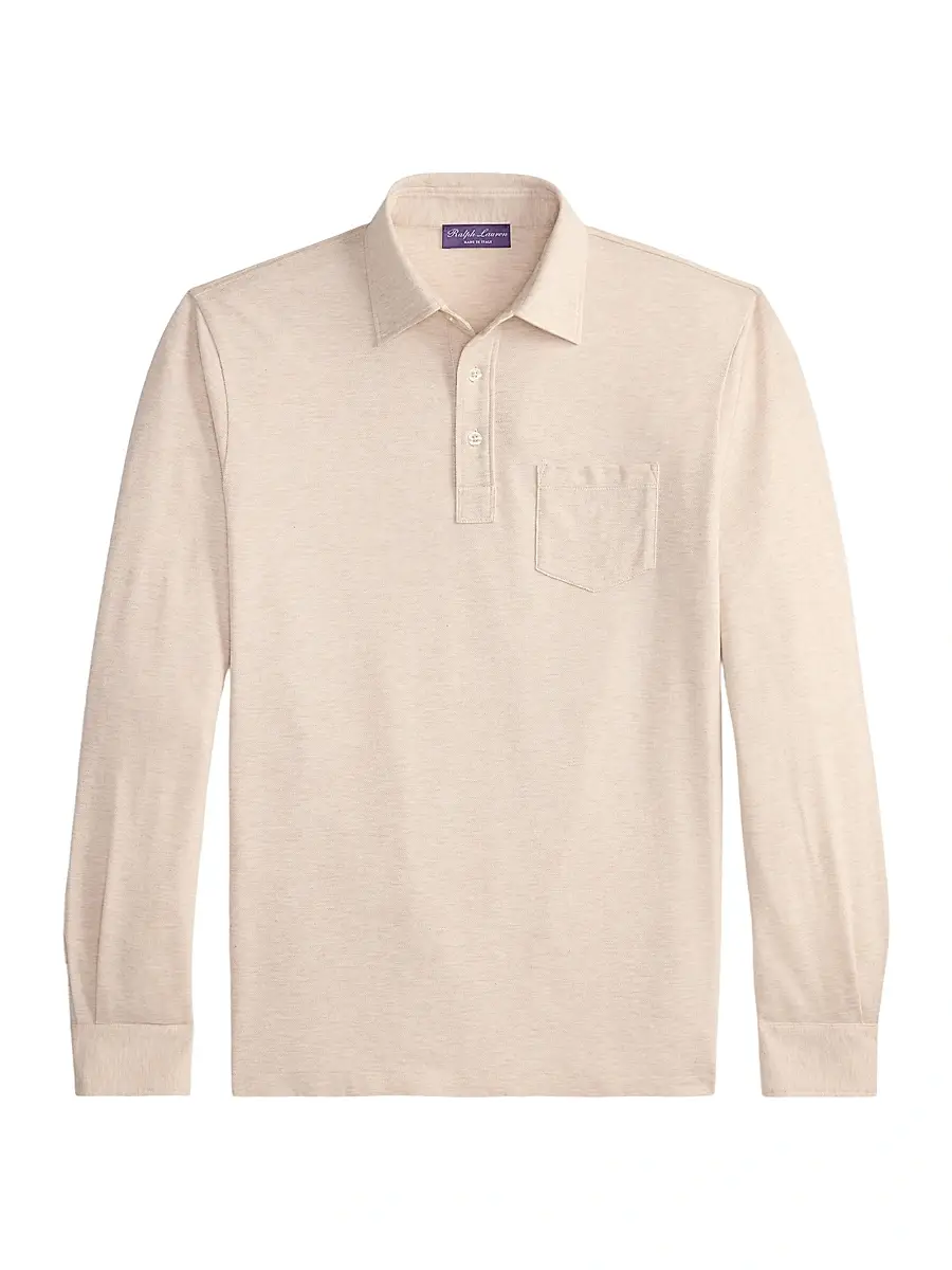 Men's Cotton-Cashmere Piqué Polo Shirt - Champagne Melange Men's Cotton-Cashmere Piqué Polo Shirt - Champagne Melange