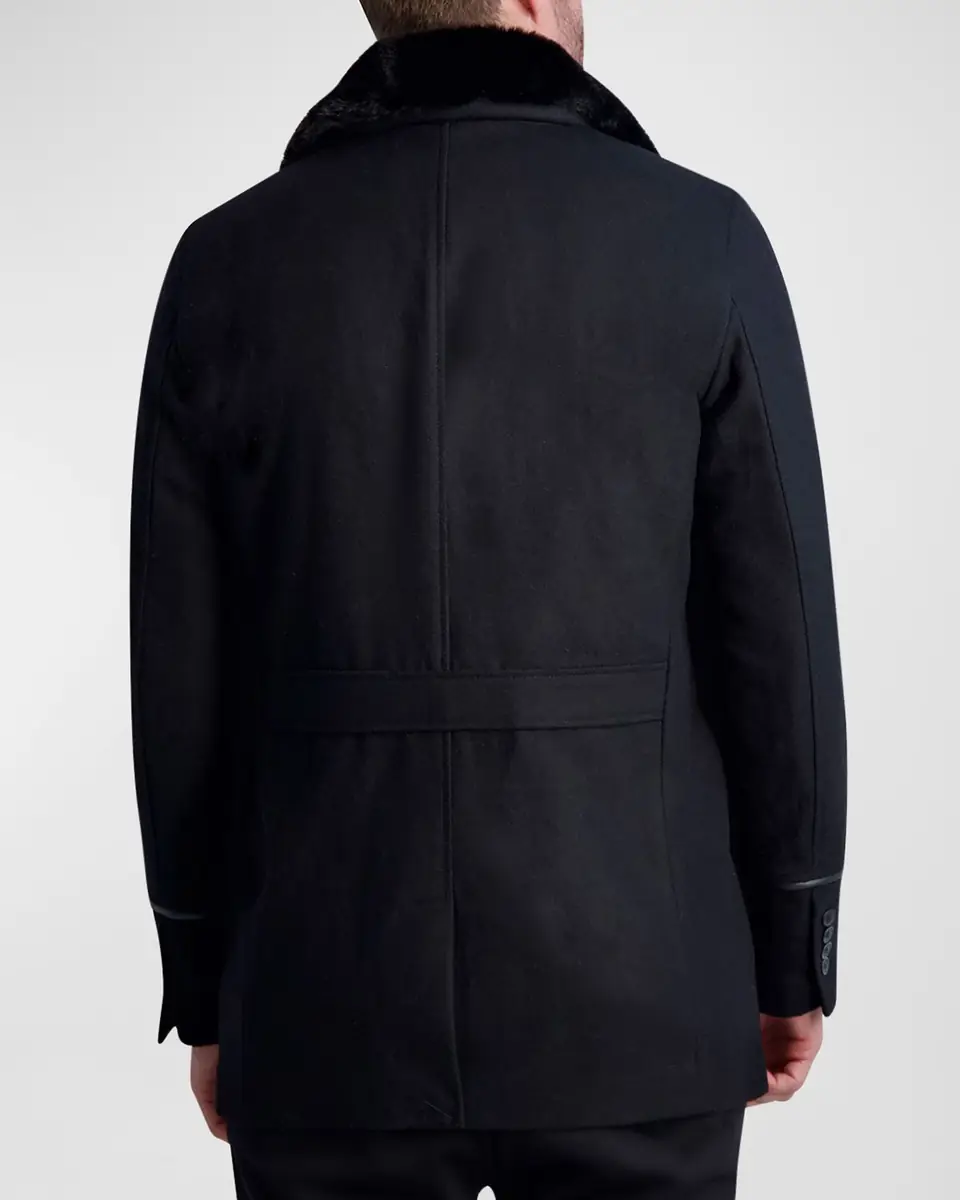 Karl Lagerfeld Paris Men's Wool Peacoat w/ Faux Fur Collar | Thumbnail 3 Karl Lagerfeld Paris Men's Wool Peacoat w/ Faux Fur Collar | Thumbnail 3