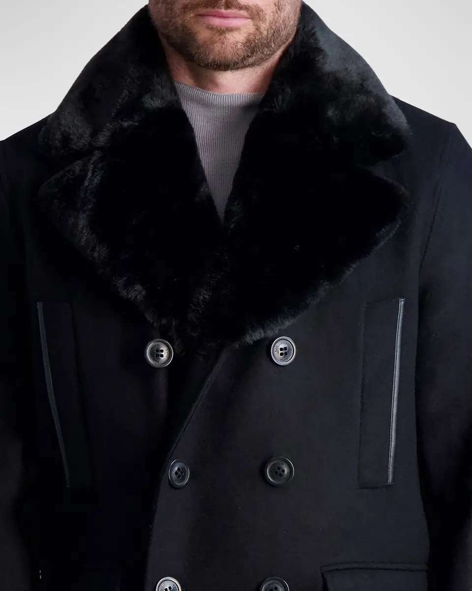 Karl Lagerfeld Paris Men's Wool Peacoat w/ Faux Fur Collar | Thumbnail 5 Karl Lagerfeld Paris Men's Wool Peacoat w/ Faux Fur Collar | Thumbnail 5