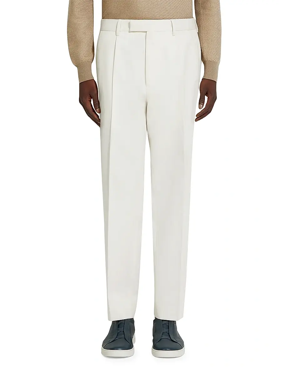 Zegna Men's Single-Pleated Cotton and Wool Pants - White | Thumbnail 2 Zegna Men's Single-Pleated Cotton and Wool Pants - White | Thumbnail 2