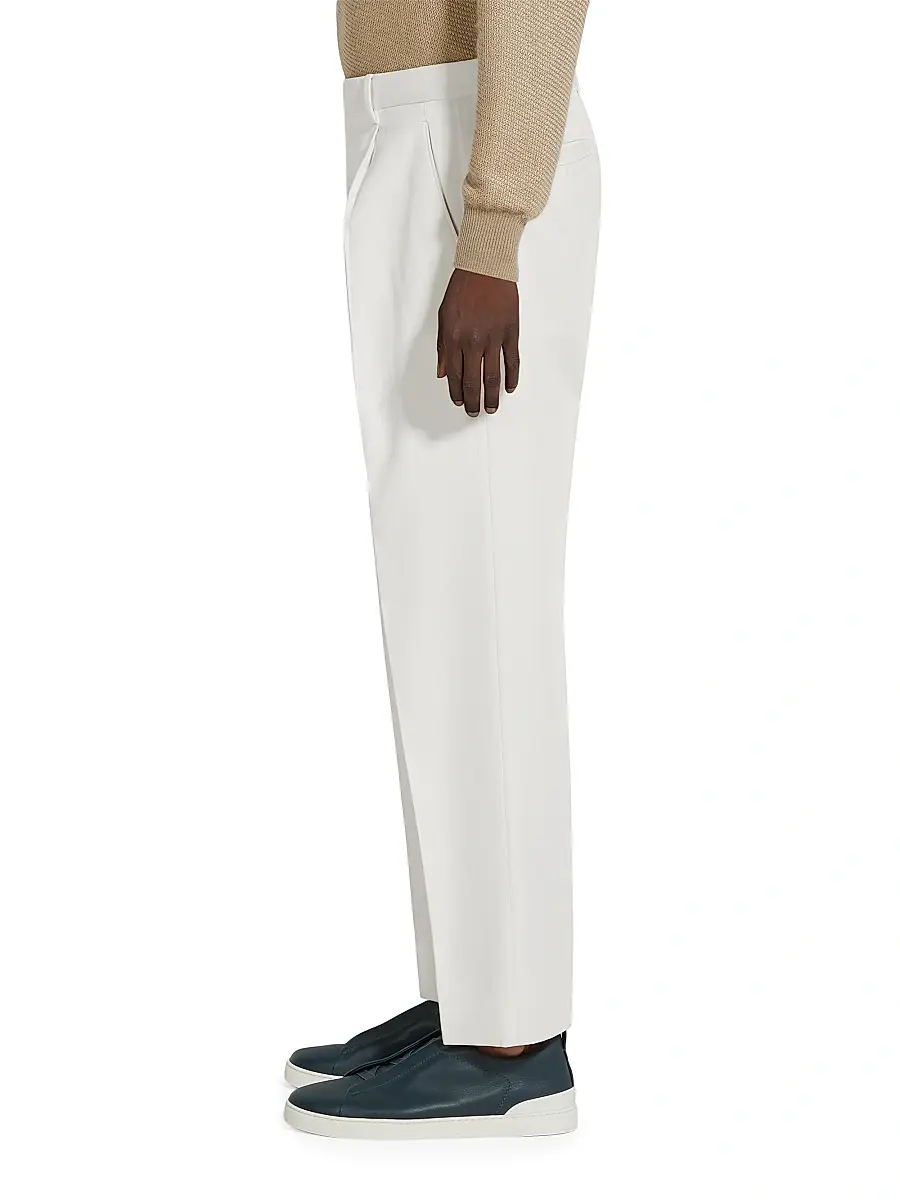 Zegna Men's Single-Pleated Cotton and Wool Pants - White | Thumbnail 3 Zegna Men's Single-Pleated Cotton and Wool Pants - White | Thumbnail 3
