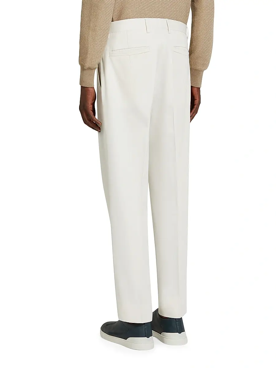 Zegna Men's Single-Pleated Cotton and Wool Pants - White | Thumbnail 4 Zegna Men's Single-Pleated Cotton and Wool Pants - White | Thumbnail 4