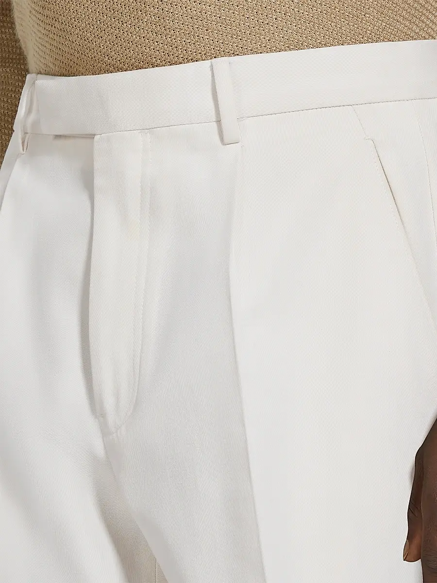 Zegna Men's Single-Pleated Cotton and Wool Pants - White | Thumbnail 5 Zegna Men's Single-Pleated Cotton and Wool Pants - White | Thumbnail 5