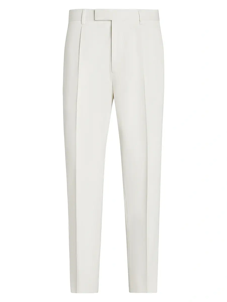 Zegna Men's Single-Pleated Cotton and Wool Pants - White
