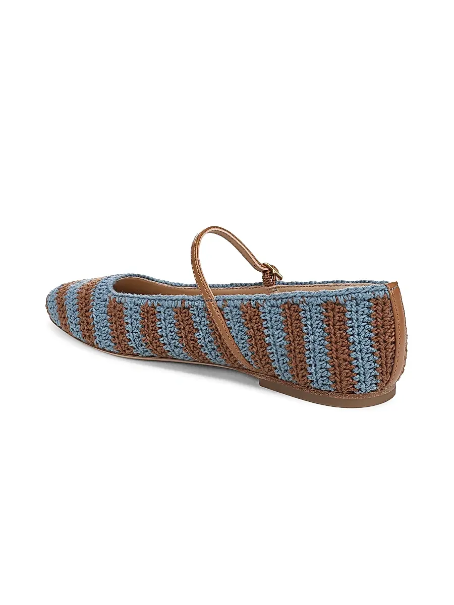 Veronica Beard Women's Ellie Striped Crochet Leather Mary Janes | Thumbnail 2