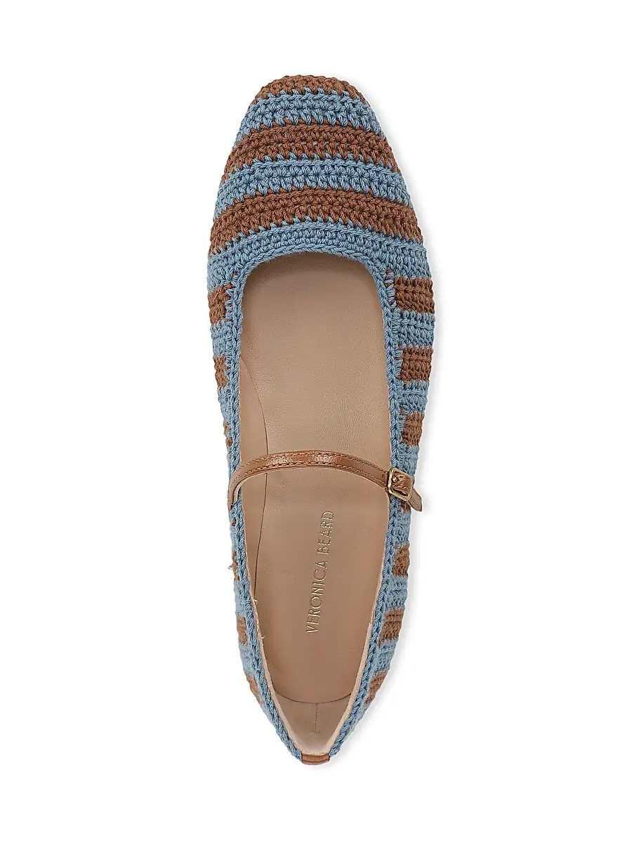 Veronica Beard Women's Ellie Striped Crochet Leather Mary Janes | Thumbnail 3