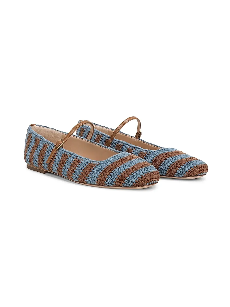 Veronica Beard Women's Ellie Striped Crochet Leather Mary Janes | Thumbnail 4