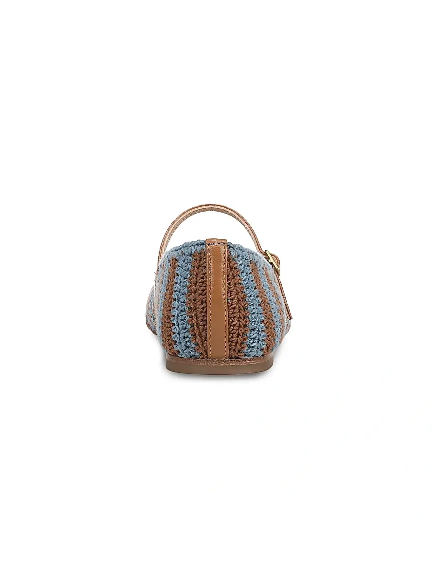 Veronica Beard Women's Ellie Striped Crochet Leather Mary Janes | Thumbnail 6
