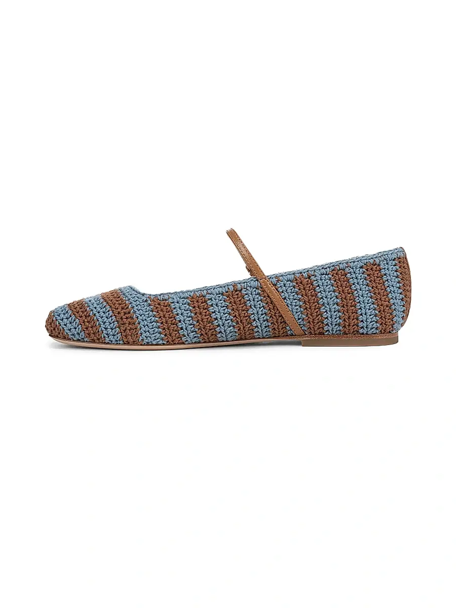 Veronica Beard Women's Ellie Striped Crochet Leather Mary Janes | Thumbnail 7