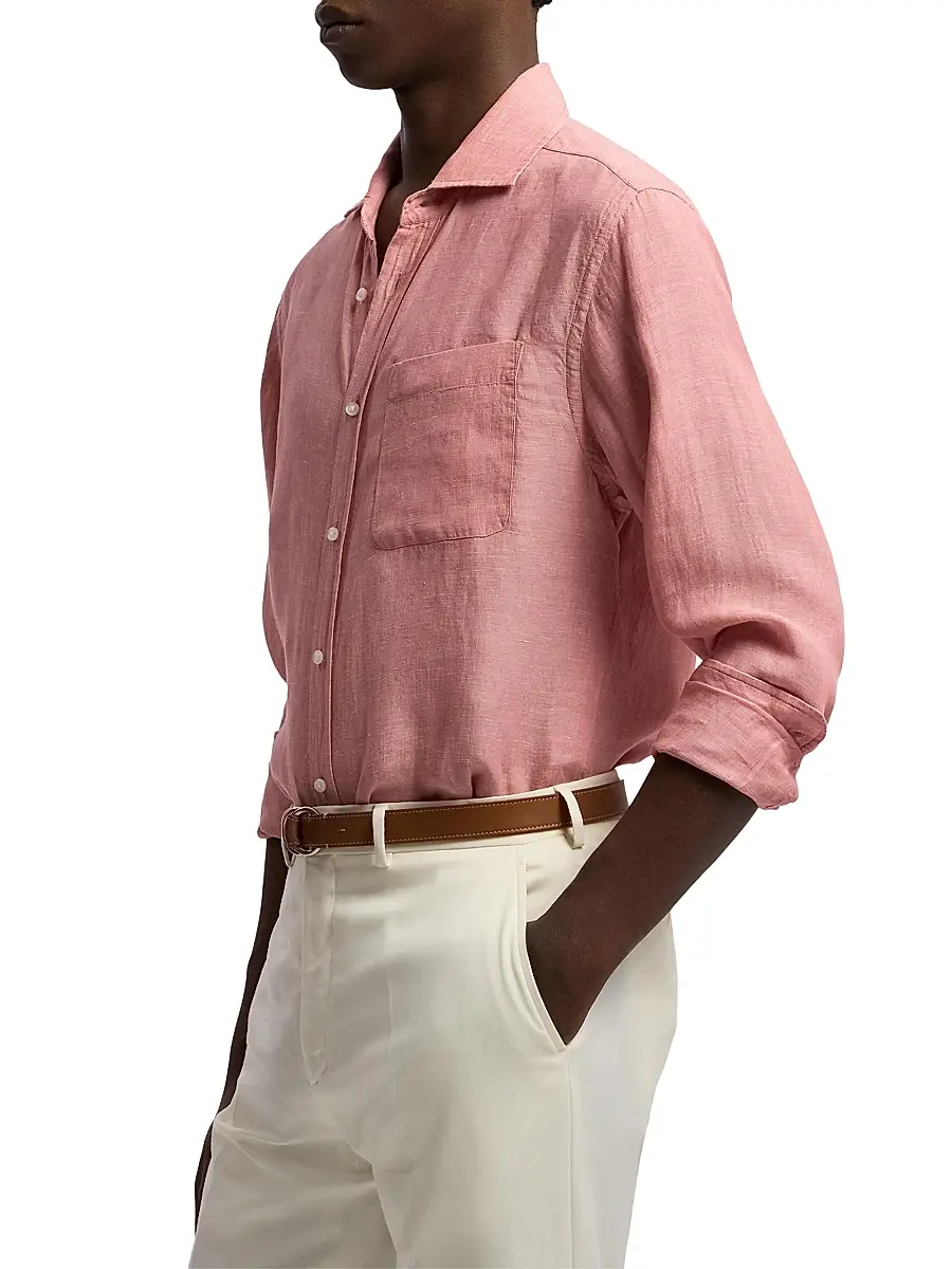 Ralph Lauren Purple Label Men's Linen Chambray Shirt | Thumbnail 4 Ralph Lauren Purple Label Men's Linen Chambray Shirt | Thumbnail 4