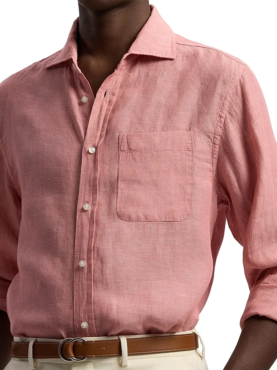 Ralph Lauren Purple Label Men's Linen Chambray Shirt | Thumbnail 6 Ralph Lauren Purple Label Men's Linen Chambray Shirt | Thumbnail 6