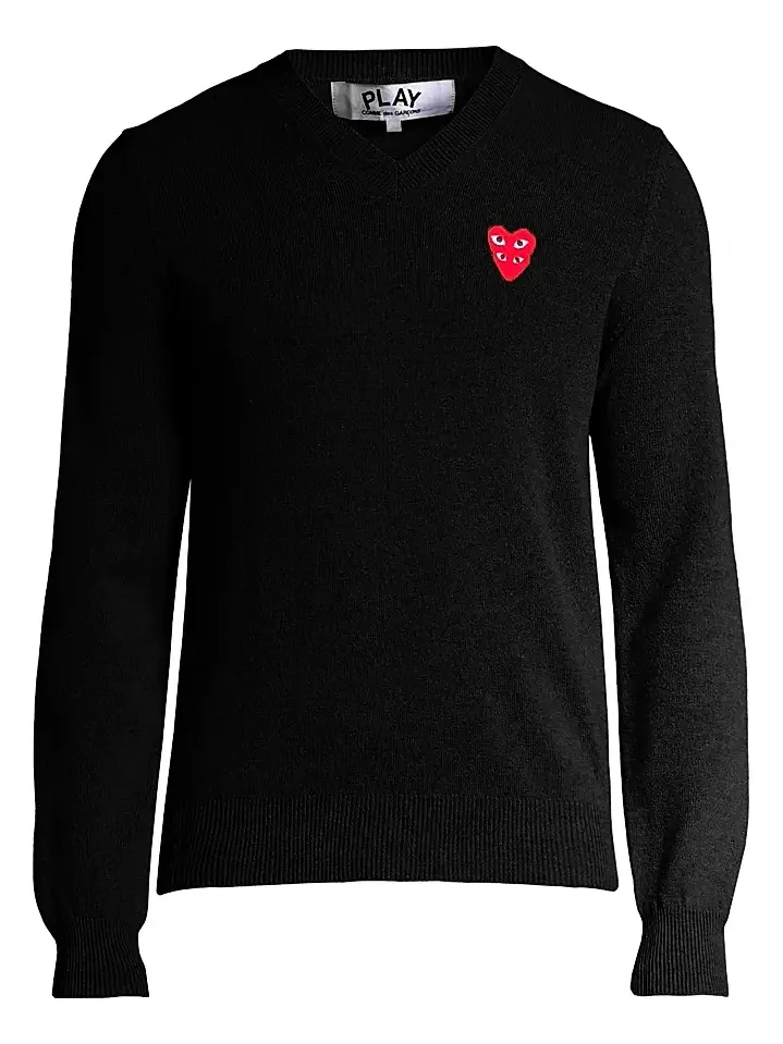 Comme des Garçons PLAY Men Play Double Heart V-Neck Pullover