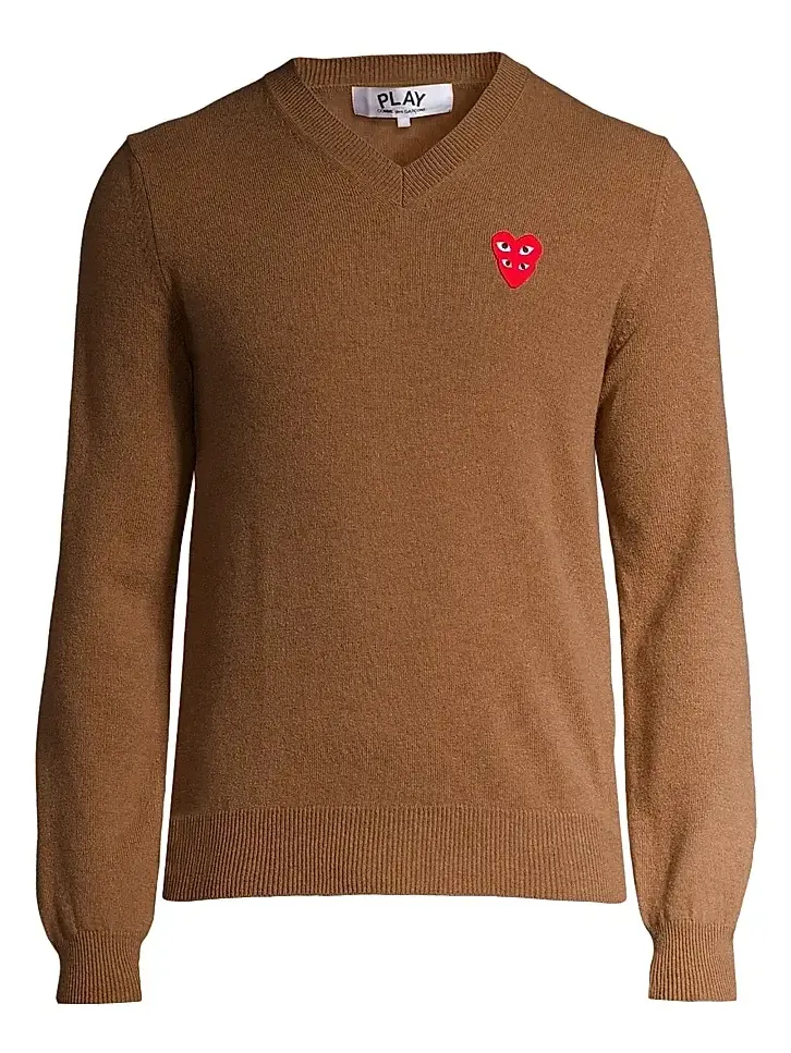 Comme des Garçons PLAY Men Play Double Heart V-Neck Pullover