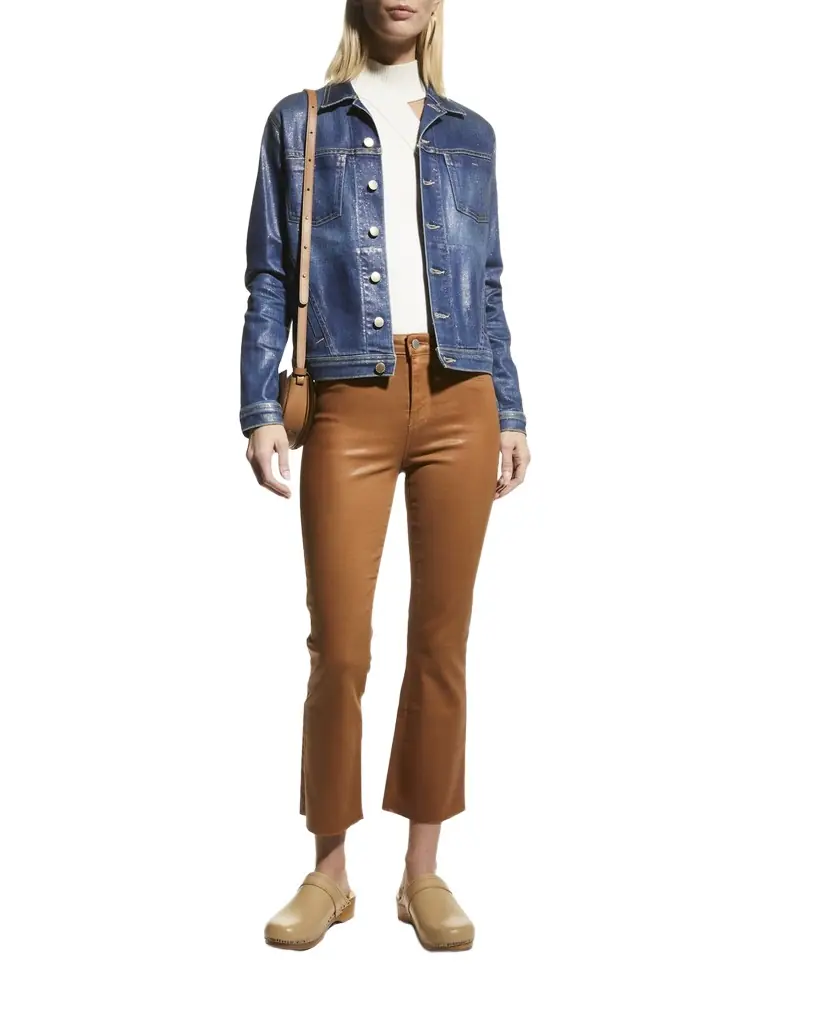 L'Agence Kendra High-Rise Coated Crop Flare Jeans