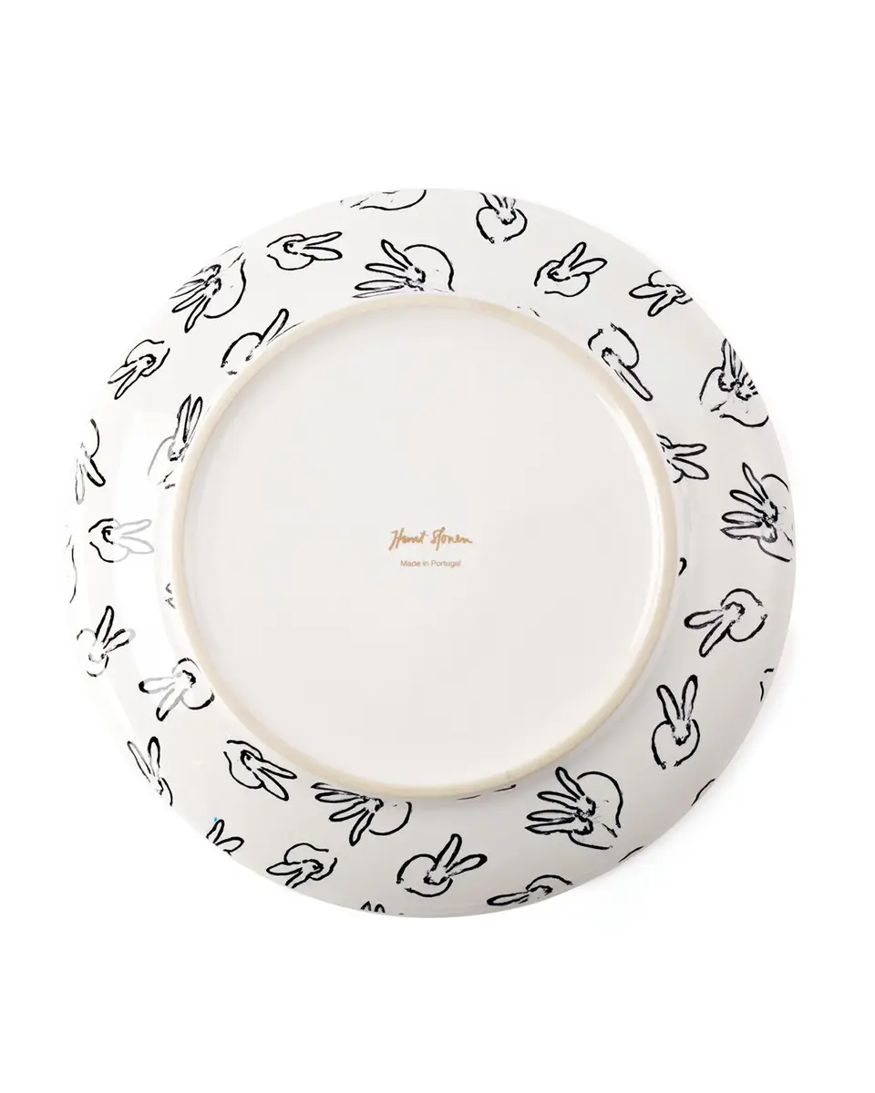 Hunt Slonem Rabbit Run Dinner Plate with Gold Rim - White | Thumbnail 3