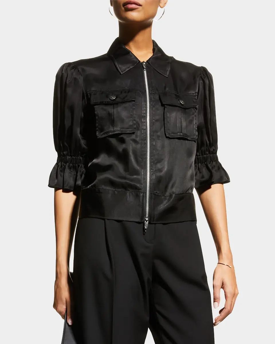 Cinq à Sept Holly Short-Sleeve Sateen Jacket | Thumbnail 4 Cinq à Sept Holly Short-Sleeve Sateen Jacket | Thumbnail 4