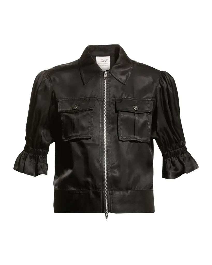 Cinq à Sept Holly Short-Sleeve Sateen Jacket | Image 1 Cinq à Sept Holly Short-Sleeve Sateen Jacket | Image 1