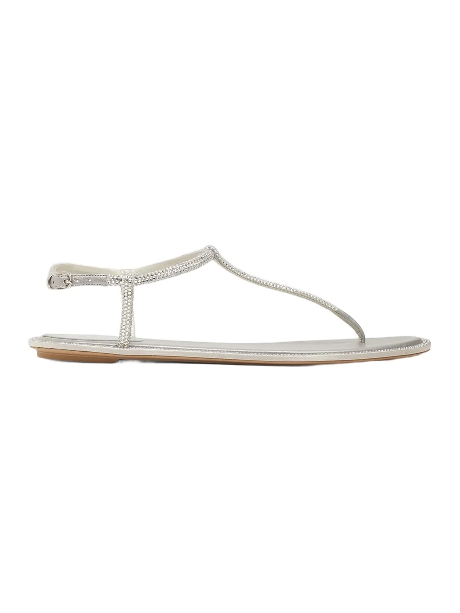René Caovilla Women's Diana Crystal-Strap Silk Flat Sandals