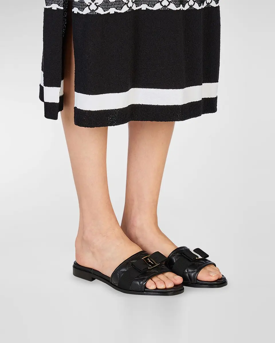 Ferragamo Quilted Lambskin Bow Flat Sandals | Thumbnail 2