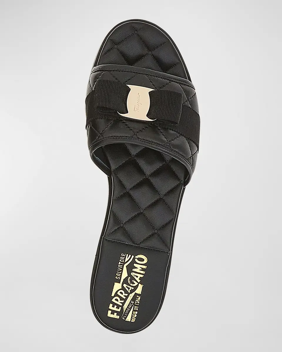 Ferragamo Quilted Lambskin Bow Flat Sandals | Thumbnail 5