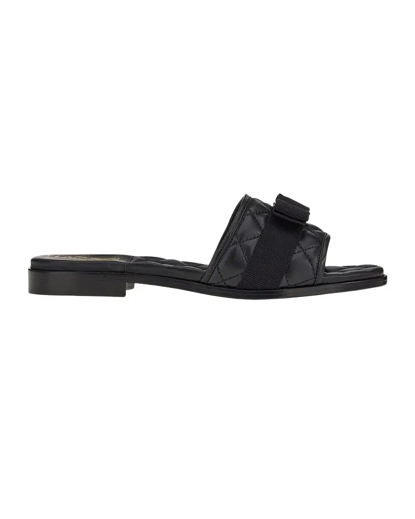 Ferragamo Quilted Lambskin Bow Flat Sandals