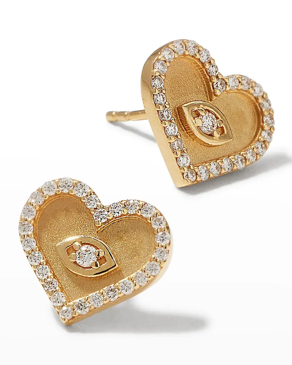 Sydney Evan Yellow Gold Small Heart Earrings with Marquise Eye | Thumbnail 3