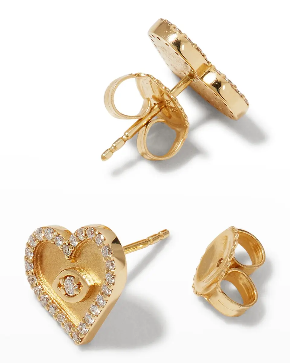 Sydney Evan Yellow Gold Small Heart Earrings with Marquise Eye | Thumbnail 4
