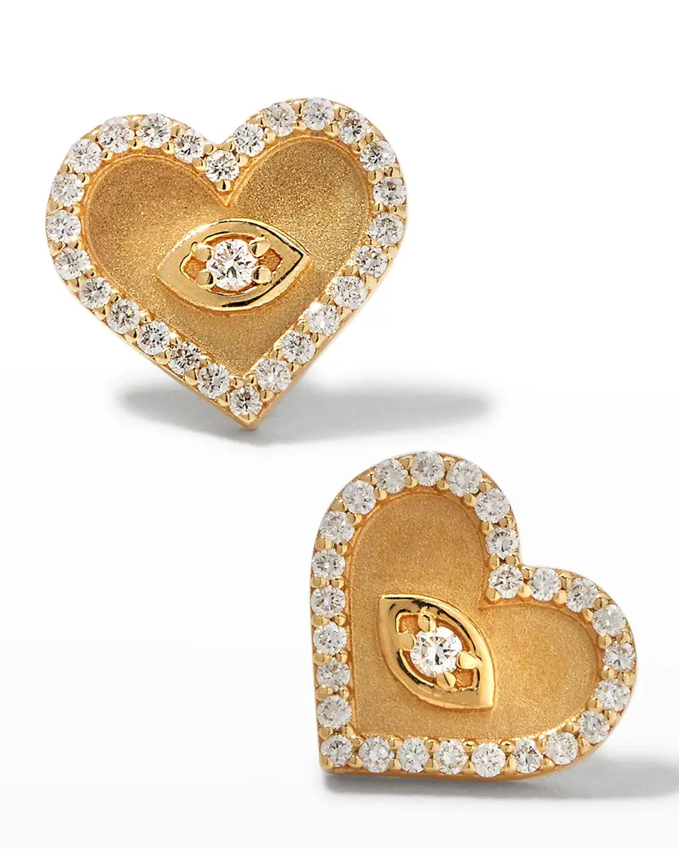 Yellow Gold Small Heart Earrings with Marquise Eye Yellow Gold Small Heart Earrings with Marquise Eye