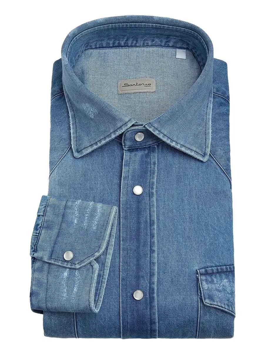 Sartorio Napoli Men's Denim Snap-Front Shirt