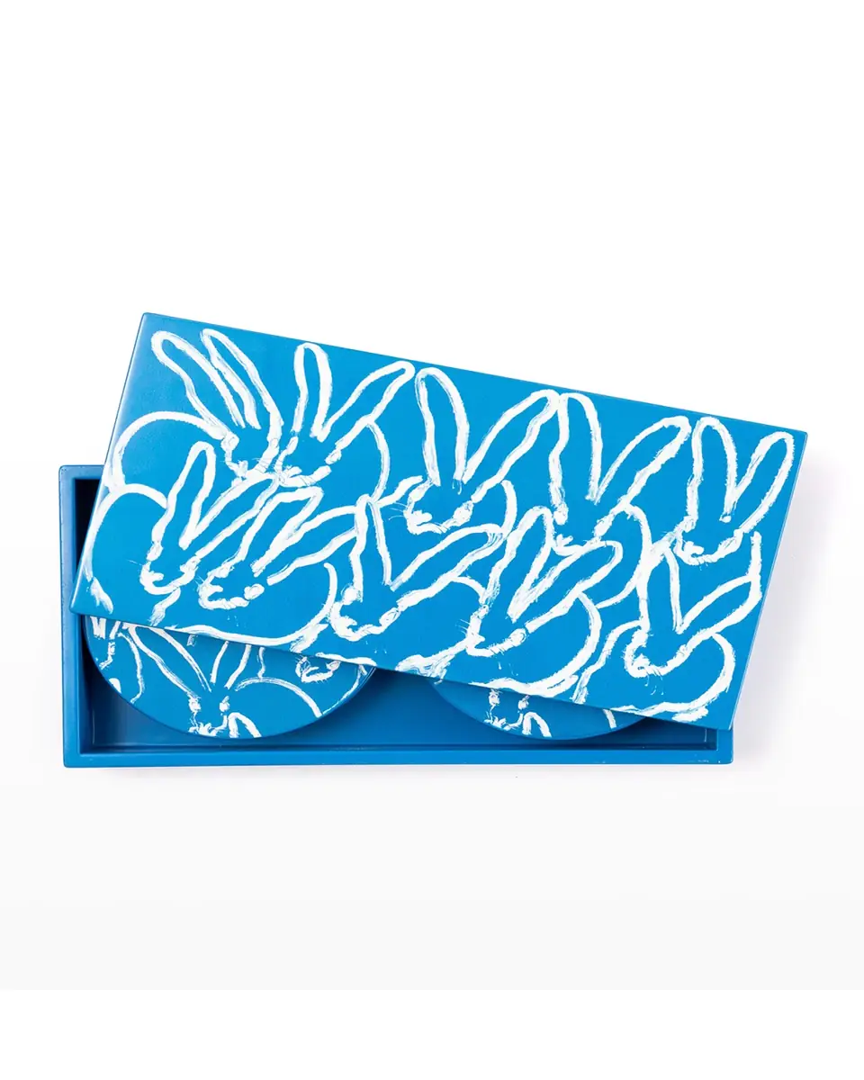 Hunt Slonem Blue Bunny Lacquer Coaster Box Set - 6 Coasters | Thumbnail 3