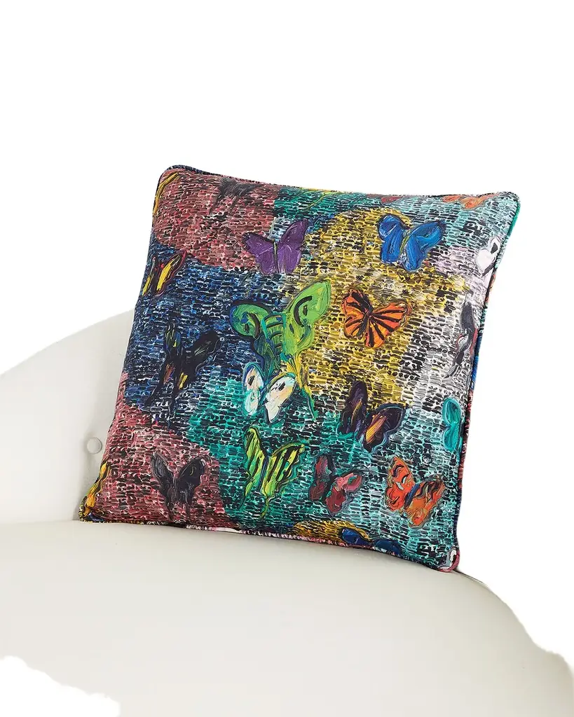 Hunt Slonem Butterfly & Guardian Cotton Pillow, 22" | Image 1 Hunt Slonem Butterfly & Guardian Cotton Pillow, 22" | Image 1