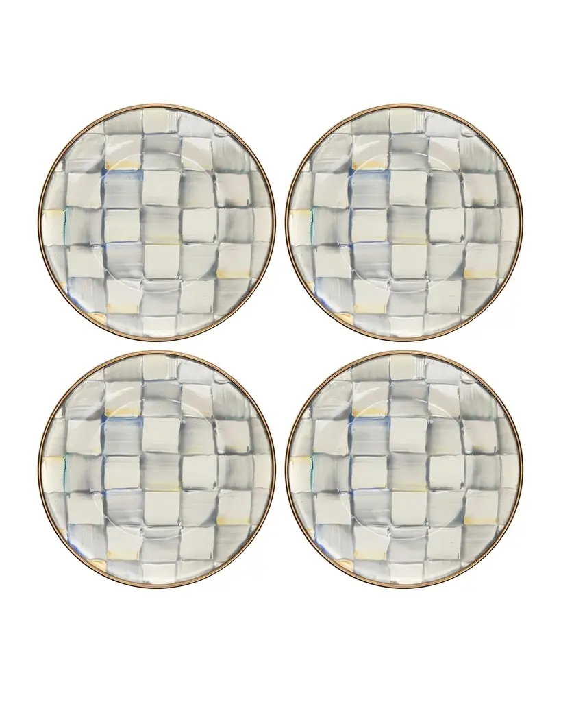MacKenzie-Childs Sterling Check Enamel Canape Plates, Set of 4