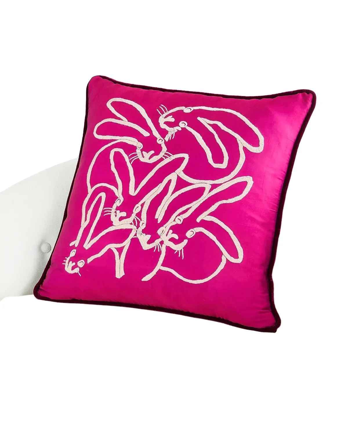 Hand Embroidered Silk Bunny Pillow Hand Embroidered Silk Bunny Pillow
