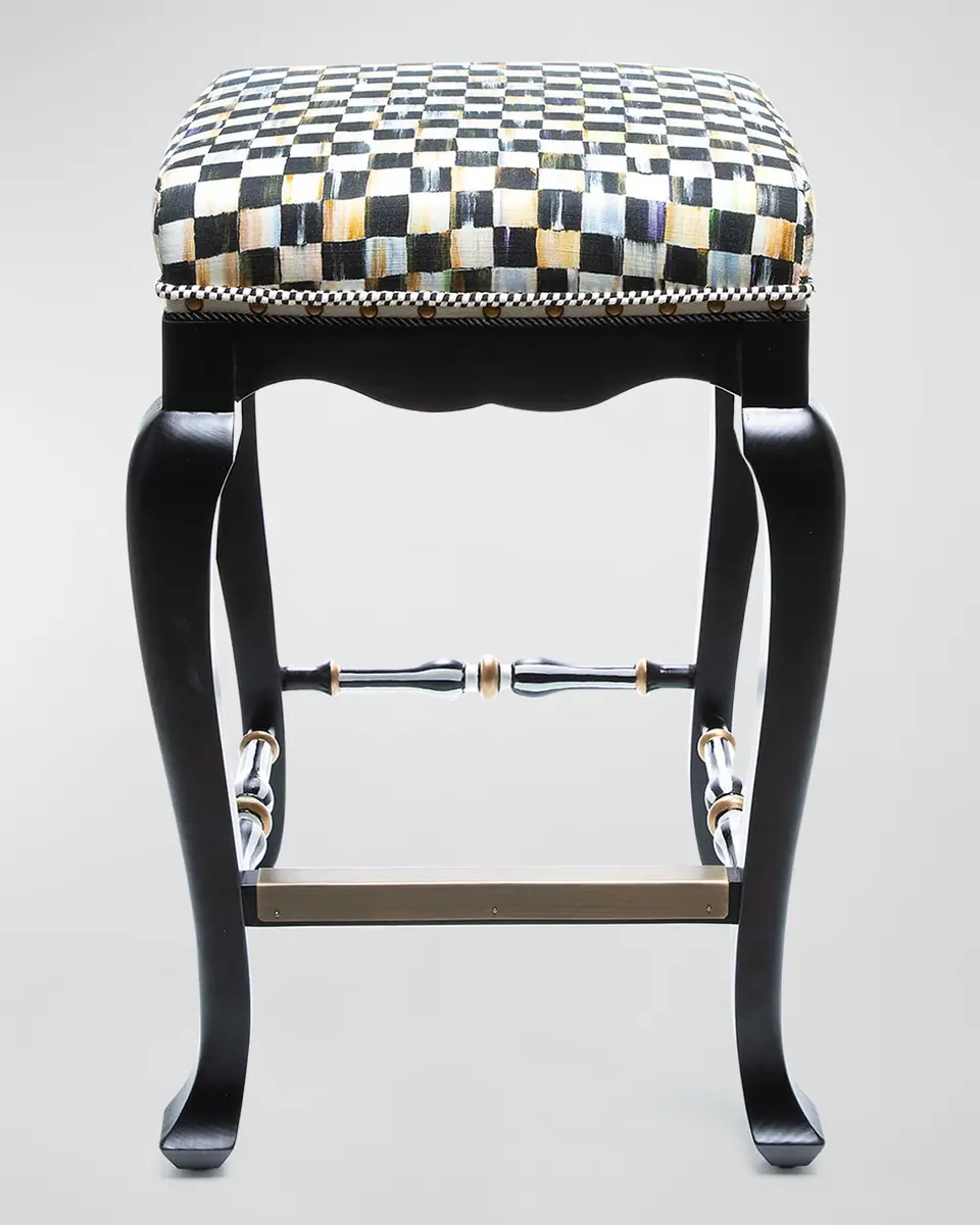 MacKenzie-Childs Black Courtly Check Counter Stool, 36" | Thumbnail 2 MacKenzie-Childs Black Courtly Check Counter Stool, 36" | Thumbnail 2