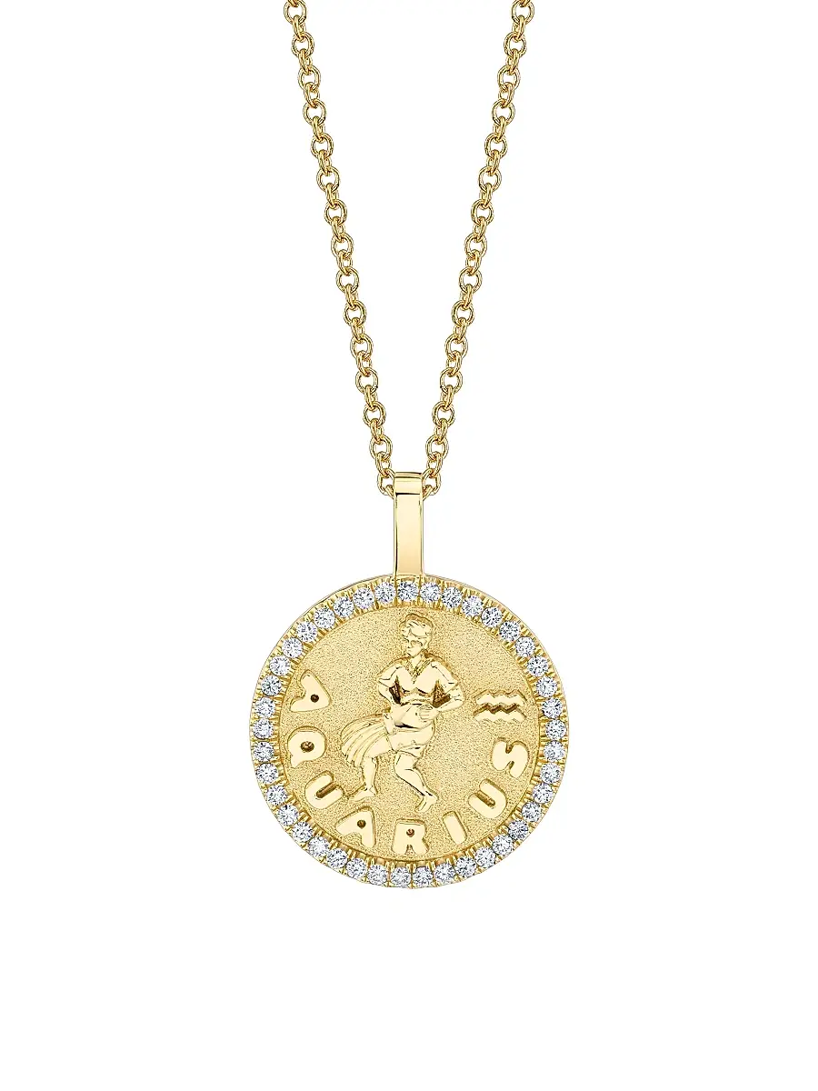 Anita Ko Women's Zodiac 18K Yellow Gold & 0.48 TCW Diamond Coin Pendant Necklace - Aquarius | Image 1 Anita Ko Women's Zodiac 18K Yellow Gold & 0.48 TCW Diamond Coin Pendant Necklace - Aquarius | Image 1