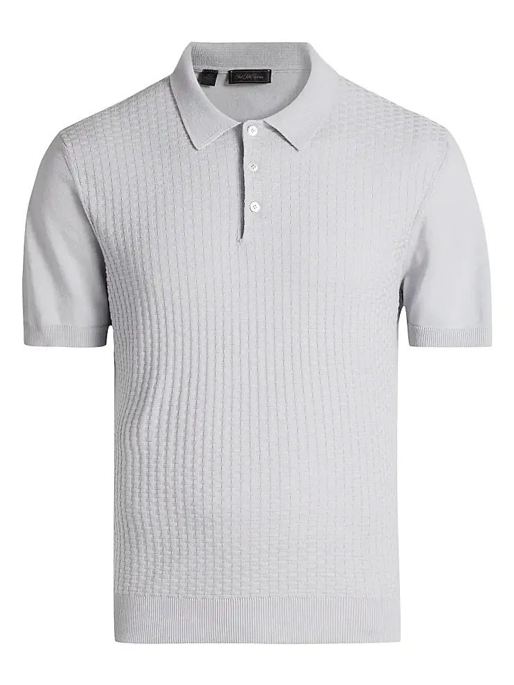 Men's COLLECTION Basketweave Knit Cotton Polo Shirt Men's COLLECTION Basketweave Knit Cotton Polo Shirt