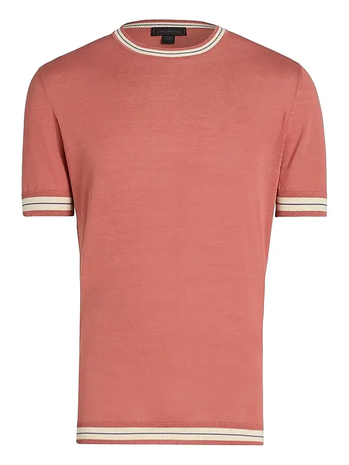 Saks Fifth Avenue Men's Striped-Trim Cotton-Silk Short-Sleeve Sweater
