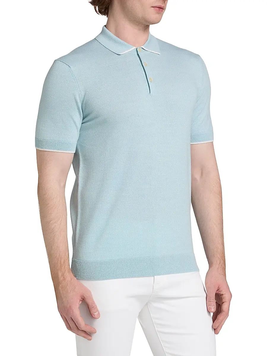 Saks Fifth Avenue Men's Wool Mouliné Polo Shirt | Thumbnail 4 Saks Fifth Avenue Men's Wool Mouliné Polo Shirt | Thumbnail 4