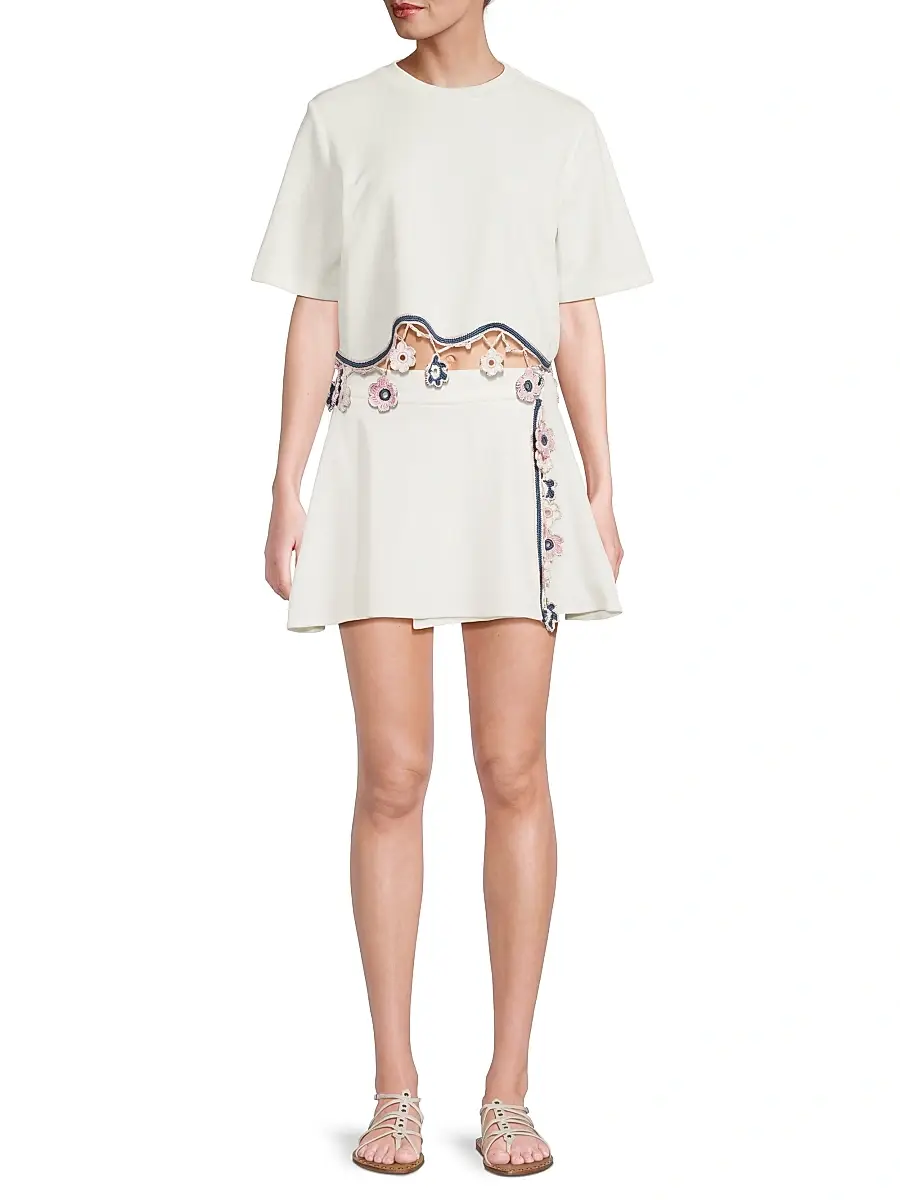 My Beachy Side Women's Peony Lace-Trim Terry Miniskirt | Thumbnail 2 My Beachy Side Women's Peony Lace-Trim Terry Miniskirt | Thumbnail 2