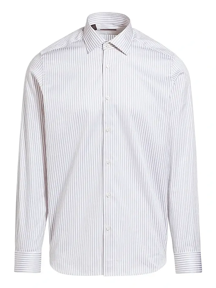 Men's Striped Cotton Poplin Button-Front Shirt Men's Striped Cotton Poplin Button-Front Shirt