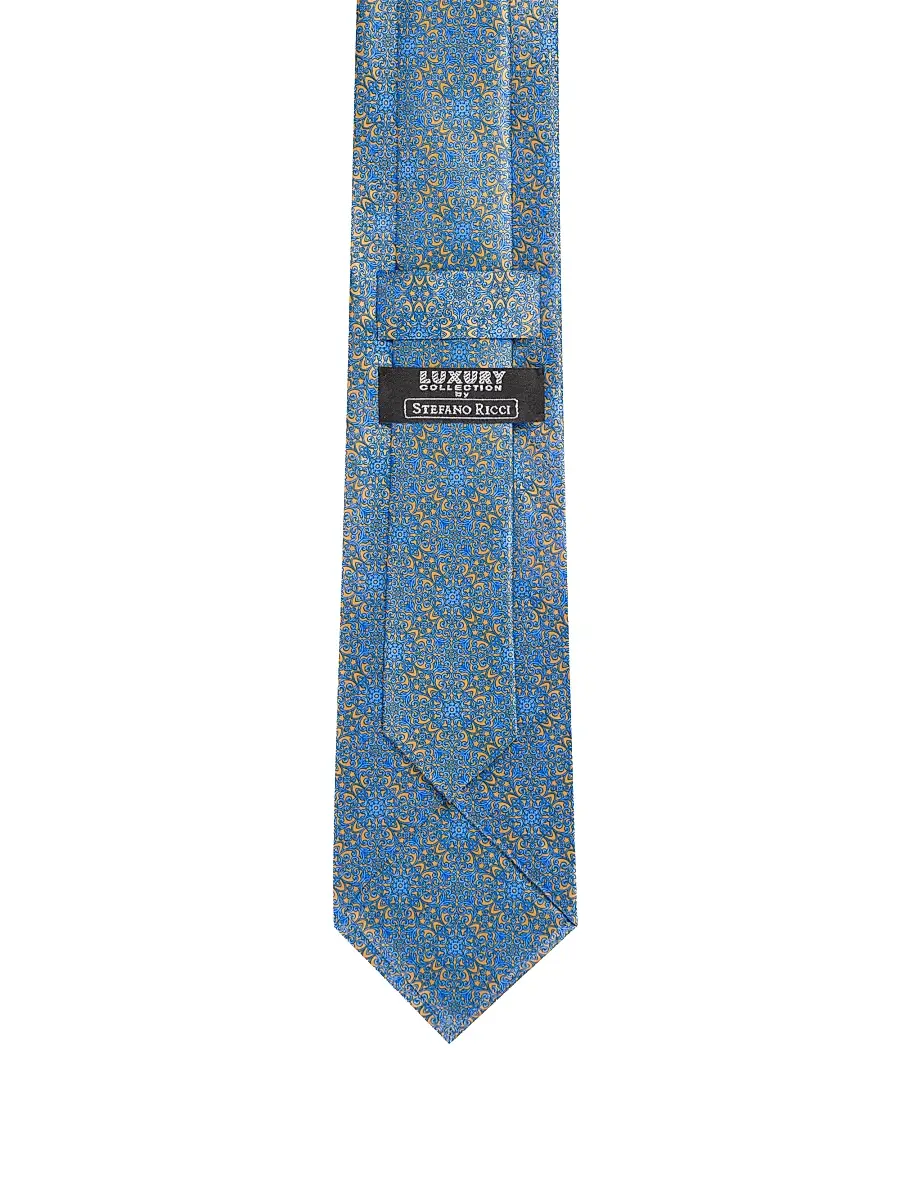 Stefano Ricci Men's Luxury Geometric Silk Tie - Gold Light Blue | Thumbnail 3 Stefano Ricci Men's Luxury Geometric Silk Tie - Gold Light Blue | Thumbnail 3