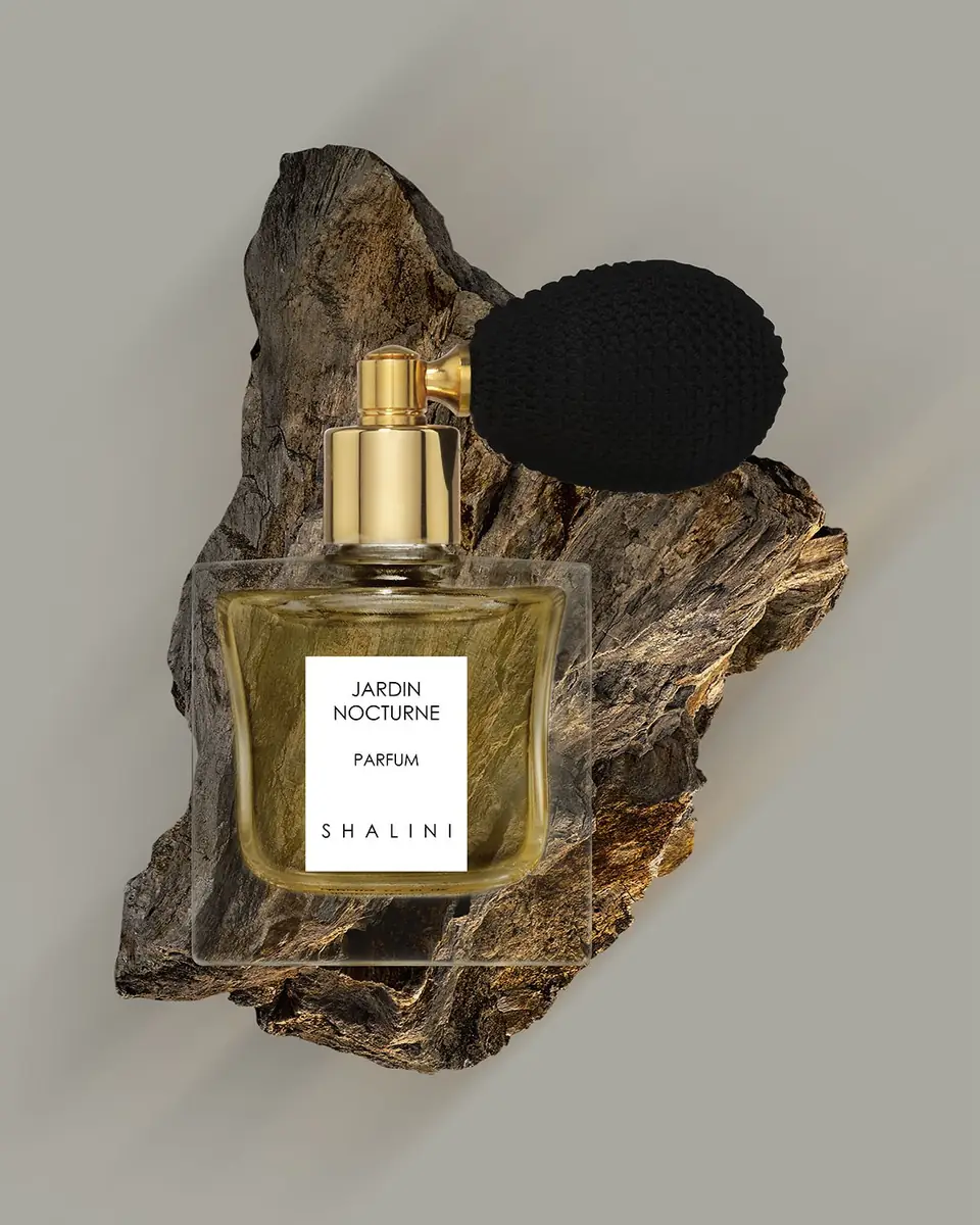 Shalini Parfum Jardin Nocturne Cubique Glass Bottle with Black Bulb Atomizer, 1.7 oz./ 50 mL | Thumbnail 2